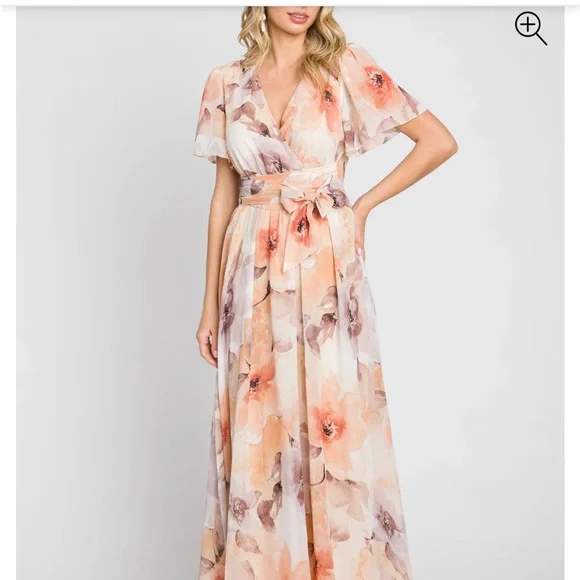 strapless open back dress GEORGETTE - Blush Garden Maxi Dress